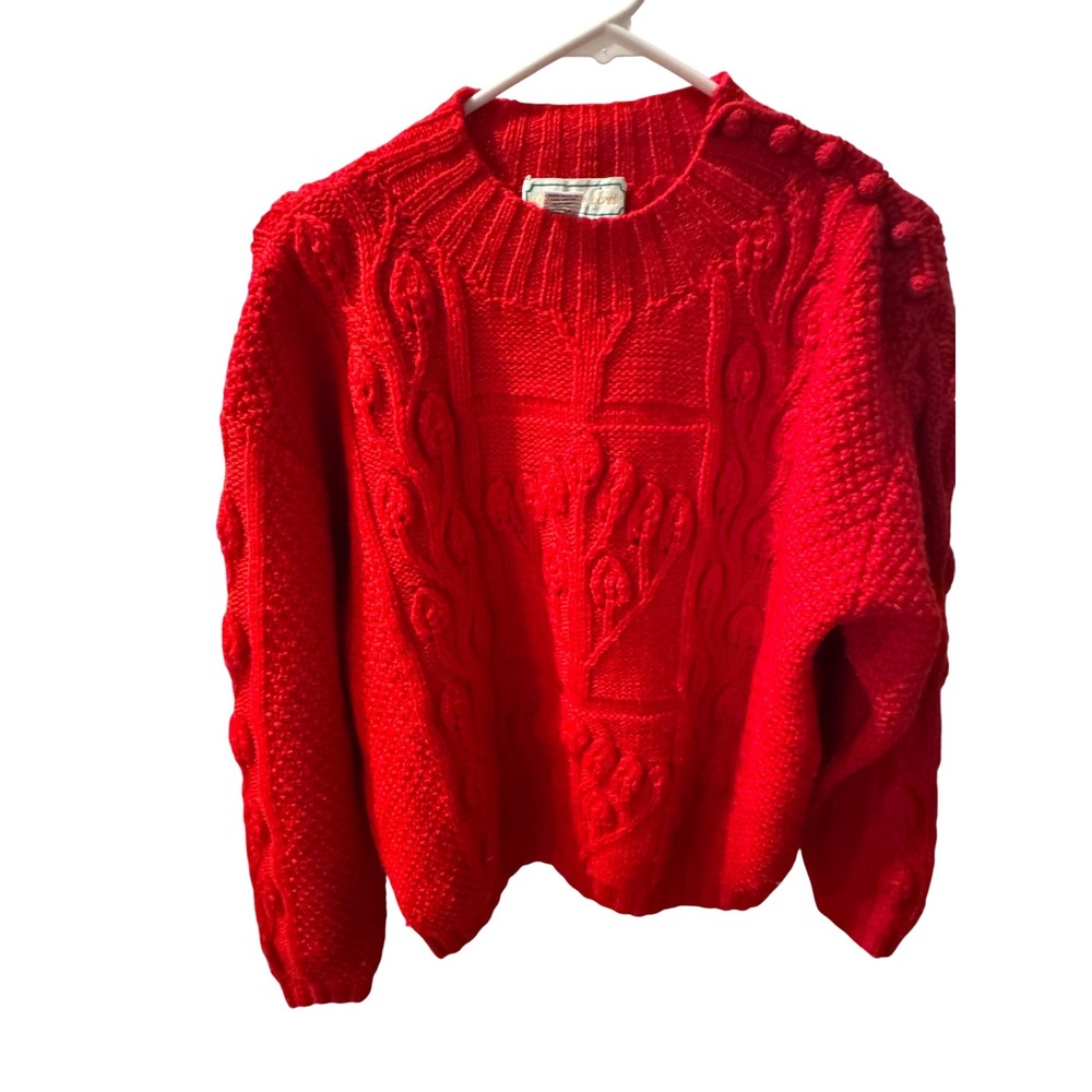 Quissett Cove Red Pure Wool Cable Knit Sweater Size‎ Small